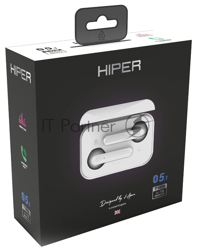 Гарнитура вкладыши Hiper HTW-KTX2 белый беспроводные bluetooth в ушной раковине (TWS ALTO WHITE)