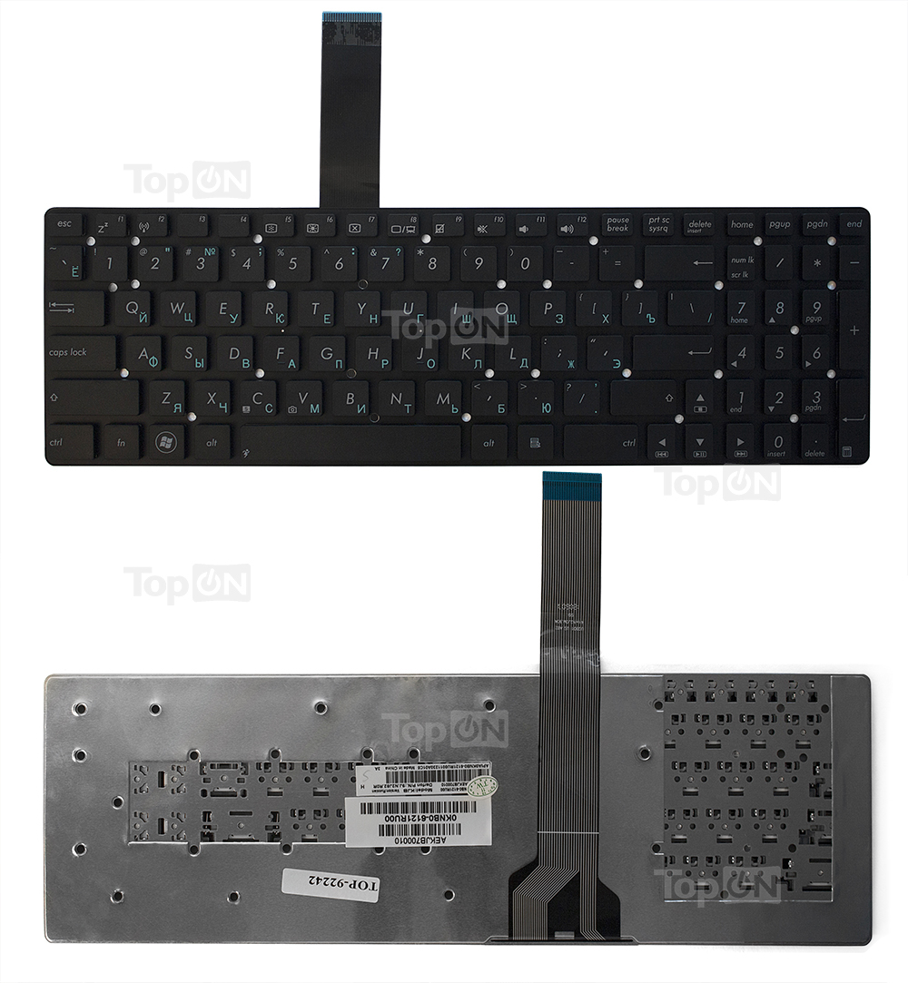 Клавиатура для ноутбука Asus K55, K55A, K55V K55VD, K55VM, K55VJ, A55, U57, K75VJ Series. Плоский Enter. Черная, без рамки. NSK-UGR0R.