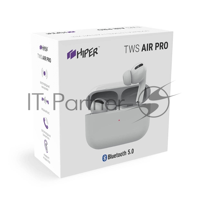 Беспроводные наушники HIPER TWS AIR PRO Bluetooth 5.0 гарнитура Li-Pol 2x30mAh+300mAh, Белый
