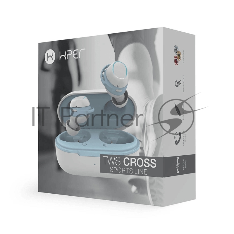 Беспроводные наушники HIPER TWS CROSS Bluetooth 5.0 гарнитура Li-Pol 2x35mAh+500mAh, Белый