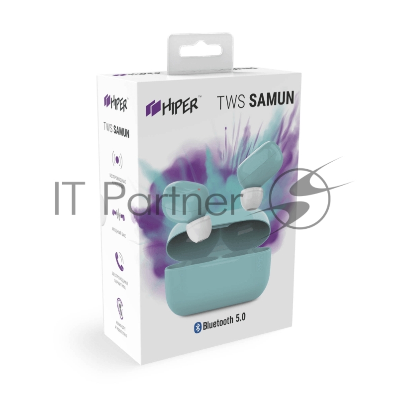 Беспроводные наушники HIPER TWS SAMUN Bluetooth 5.0 гарнитура Li-Pol 2x40mAh+300mAh, Синий
