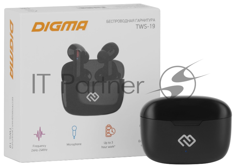 Гарнитура вкладыши Digma TWS-19 черный беспроводные bluetooth в ушной раковине (TWS19B)