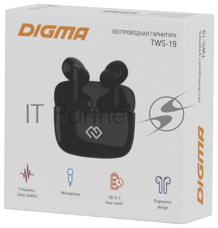 Гарнитура вкладыши Digma TWS-19 черный беспроводные bluetooth в ушной раковине (TWS19B)