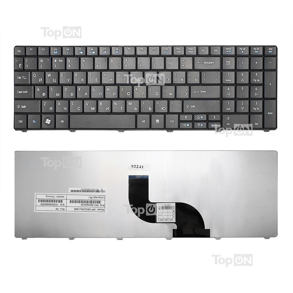Клавиатура для ноутбука Acer Aspire E1-521, E1-531, E1-571, TravelMate 5335, 5542 Series. Плоский Enter. Черная, без рамки. NSK-AUQ0R.