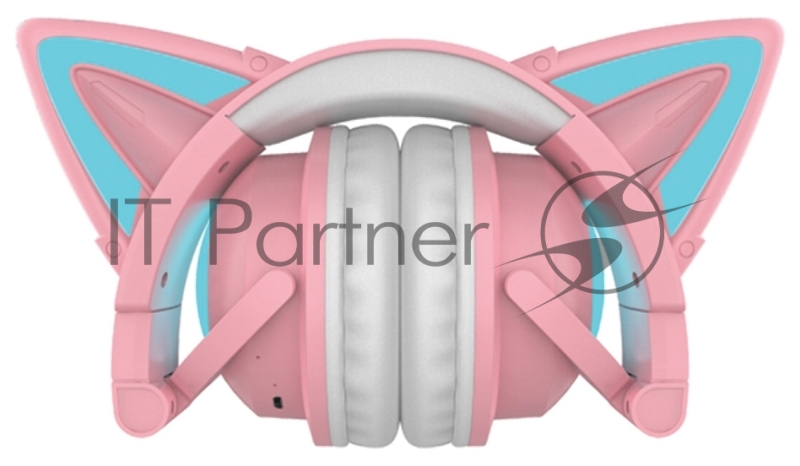 Гарнитура Party Cat mini ВТ 0051 (розово-голубые) c подсветкой, накладная, Bluetooth 5.0+EDR, 360 мА-ч, до 10 часов работы, пластик+экокожа