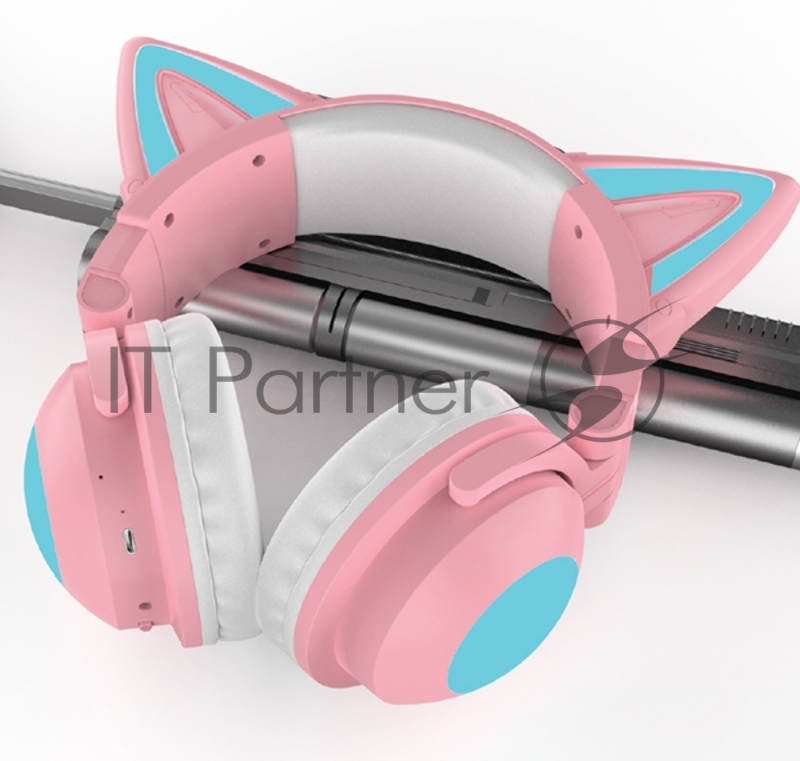 Гарнитура Party Cat mini ВТ 0051 (розово-голубые) c подсветкой, накладная, Bluetooth 5.0+EDR, 360 мА-ч, до 10 часов работы, пластик+экокожа