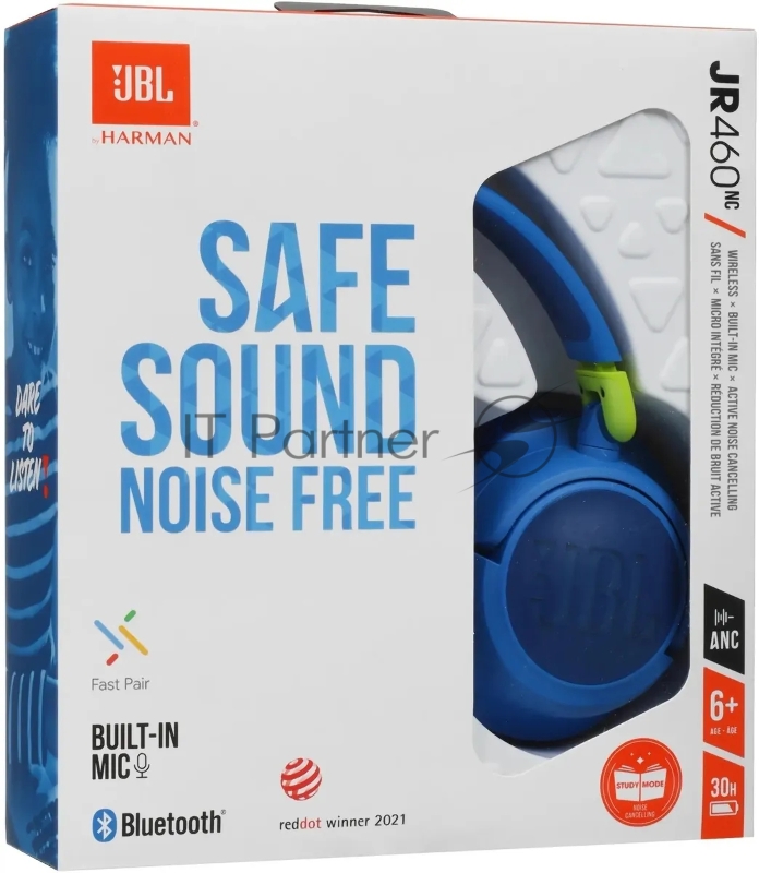 Полноразмерные беспроводные детские наушники JBL JR 460 ANC, синие