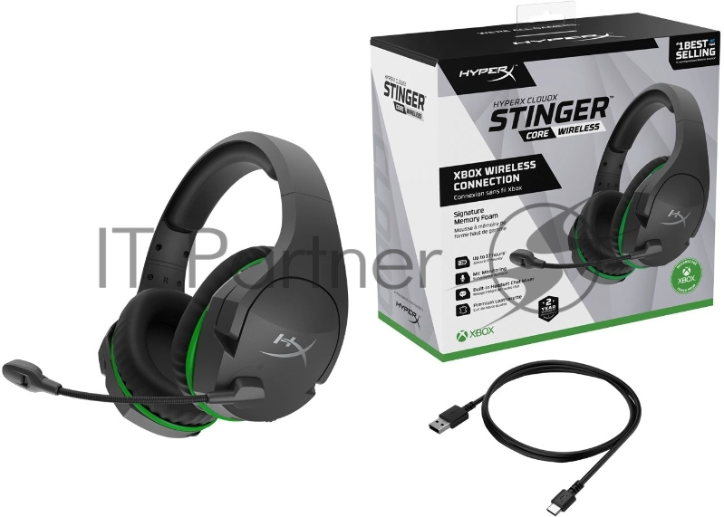 Беспроводная гарнитура HyperX Core Xbox черный/зеленый для: Xbox Series/One (4P5J0AA)