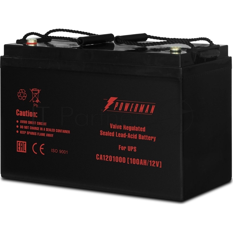 Батарея POWERMAN Battery CA121000, напряжение 12В, емкость 100Ач, макс. ток разряда 800А, макс. ток заряда 30А, свинцово-кислотная типа AGM, тип клемм М2, Д/Ш/В 329/172/215, 27.7 кг. Battery POWERMAN Battery CA121000, voltage 12V, capacity 100Ah, max