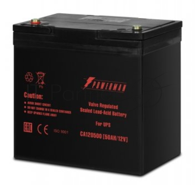 Батарея POWERMAN Battery CA12500, напряжение 12В, емкость 50Ач, макс. ток разряда 500А, макс. ток заряда 15А, свинцово-кислотная типа AGM, тип клемм M1, Д/Ш/В В229/138/208, 16.2 кг. Battery POWERMAN Battery CA12500, voltage 12V, capacity 50Ah, max. d