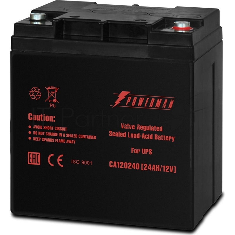 Батарея Powerman Battery CA12240, напряжение 12В, емкость 24Ач, макс. ток разряда 360А, макс. ток заряда 7.2А, свинцово-кислотная типа AGM, тип клемм M1, Д/Ш/В 166/126/174, 8.4 кг. Battery POWERMAN Battery CA12240, voltage 12V, capacity 24Ah, max. di