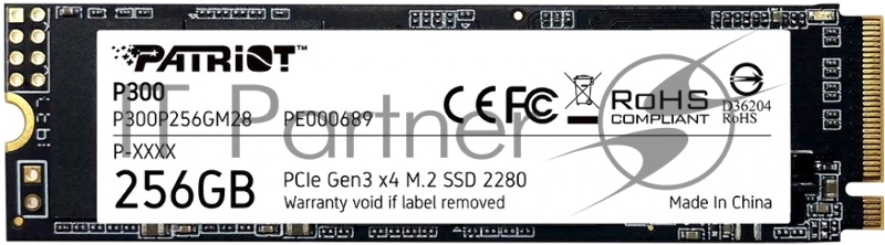 SSD накопитель Patriot M.2 256Gb P300 <P300P256GM28> (PCI-E 3.0 x4, up to 1700/1100MBs, 290000 IOPs, 3D QLC, SMI2263XT, TBW 80Tb, 22х80mm)
