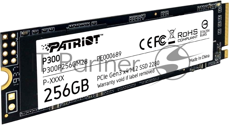 SSD накопитель Patriot M.2 256Gb P300 <P300P256GM28> (PCI-E 3.0 x4, up to 1700/1100MBs, 290000 IOPs, 3D QLC, SMI2263XT, TBW 80Tb, 22х80mm)