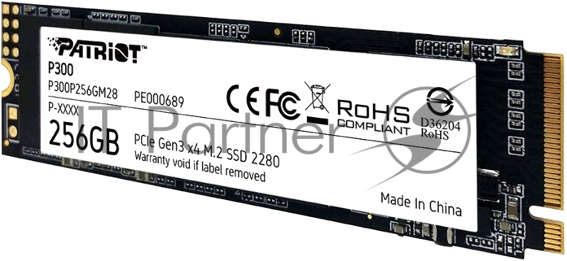 SSD накопитель Patriot M.2 256Gb P300 <P300P256GM28> (PCI-E 3.0 x4, up to 1700/1100MBs, 290000 IOPs, 3D QLC, SMI2263XT, TBW 80Tb, 22х80mm)