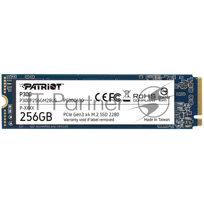 SSD накопитель Patriot M.2 256Gb P300 <P300P256GM28> (PCI-E 3.0 x4, up to 1700/1100MBs, 290000 IOPs, 3D QLC, SMI2263XT, TBW 80Tb, 22х80mm)