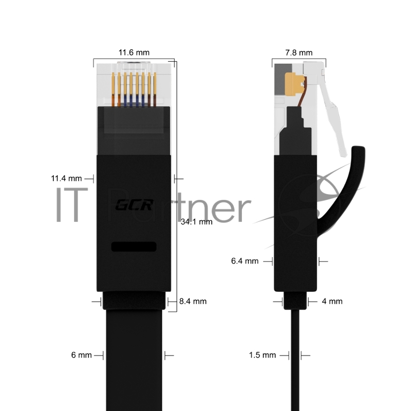 Патч-корд Greenconnect PROF плоский прямой 10.0m, UTP медь кат.6, черный, позолоченные контакты, 30 AWG, GCR-LNC616-10.0m, ethernet high speed 10 Гбит/с, RJ45, T568B