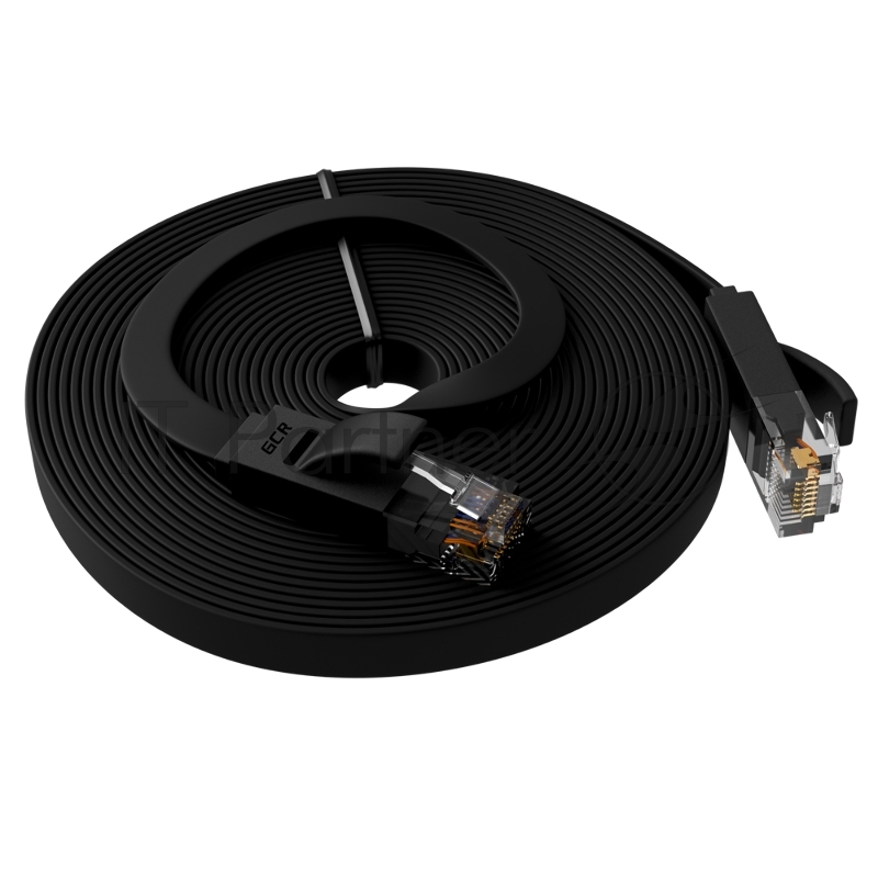 Патч-корд Greenconnect PROF плоский прямой 10.0m, UTP медь кат.6, черный, позолоченные контакты, 30 AWG, GCR-LNC616-10.0m, ethernet high speed 10 Гбит/с, RJ45, T568B