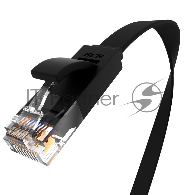 Патч-корд Greenconnect PROF плоский прямой 10.0m, UTP медь кат.6, черный, позолоченные контакты, 30 AWG, GCR-LNC616-10.0m, ethernet high speed 10 Гбит/с, RJ45, T568B