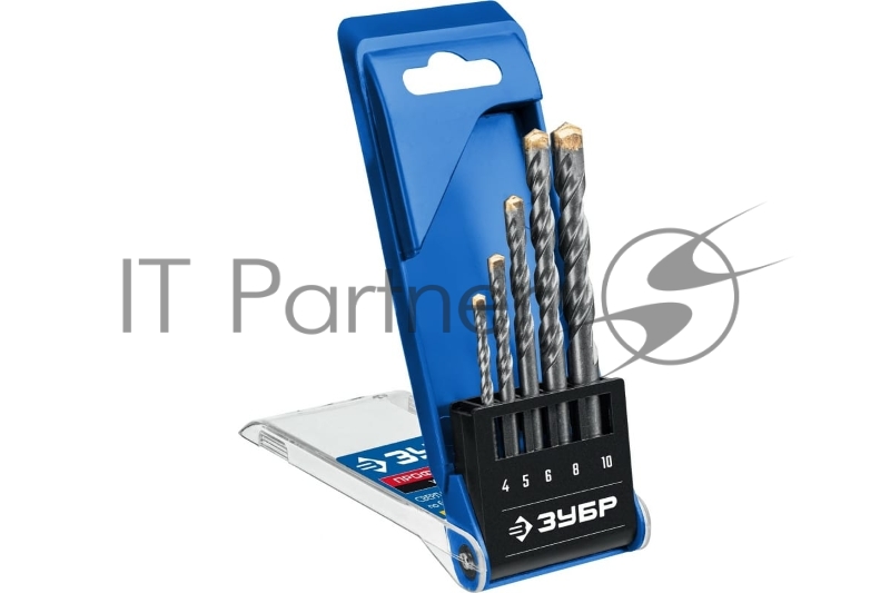 Набор сверл по бетону усиленных ЗУБР ПРОФЕССИОНАЛ 5 шт: d 4-5-6-8-10 мм, 3-х гранный хвостовик