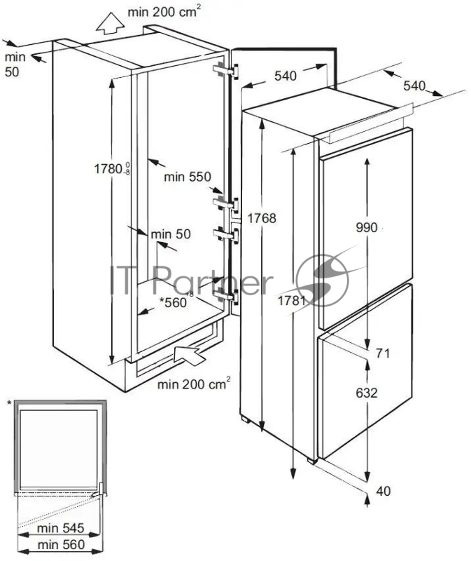 Встраиваемый двухкамерный холодильник LEX RBI 201 NF