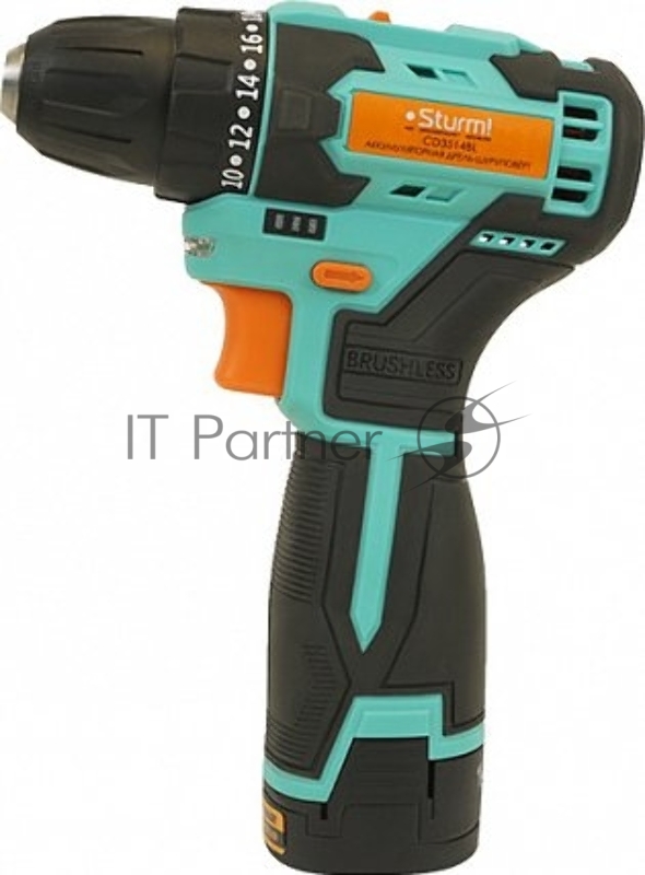 Дрель аккумуляторная CD3514BL бесщеточная Sturm!, 14 В, 2 акк., пист. рукоятка, 2,0 Ач, кейс