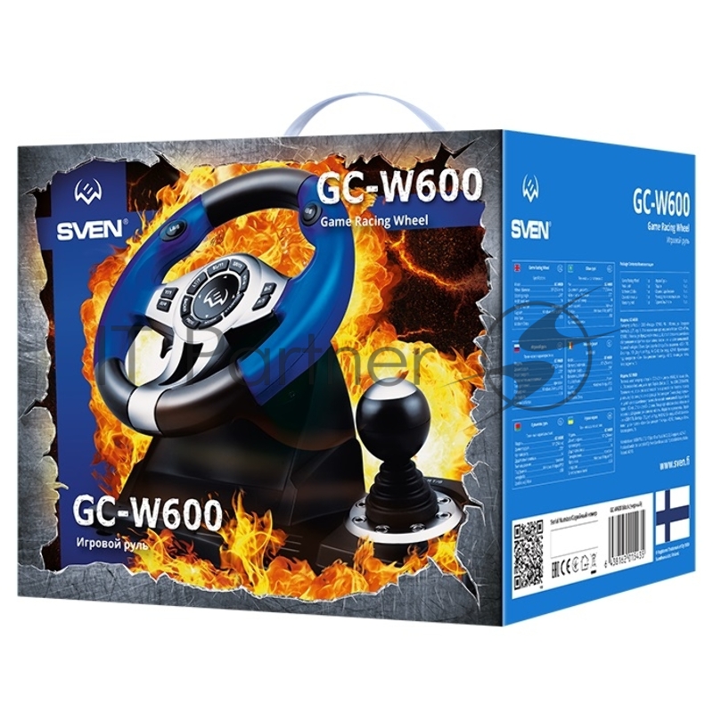Sven GC-W600 Руль чёрный (виброотдача, педали, джойстик, 12 кн., USB)