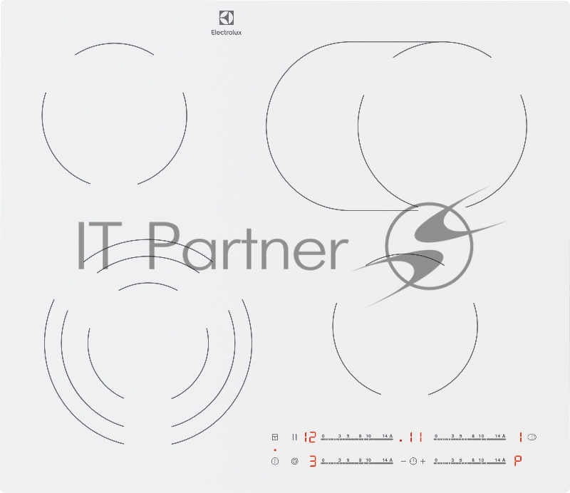 Независимая электрическая стеклокерам панель Electrolux, размер 60 см, упр-е: электронное сенсорное, автоотключение, индикация остаточного тепла, двойная овальная зона нагрева, тройная зона нагрева, 7100 Вт, Kitchen Retail ! цвет: белая,