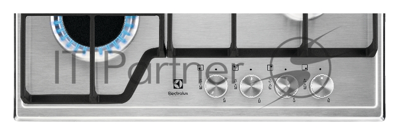 Газовая поверхность Electrolux, цвет-нержавеющая сталь, 2 чугунных держателя, газконтроль варочной поверхности, интегрированный автоподжиг варочной поверхности, конфорки: газовая, средней мощности, газовая, средней мощности, газовая, высокой мощнос