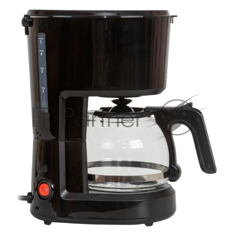 Кофеварка капельного типа, максимальная мощность 600 Вт, объем резервуара для воды 600 мл, стеклянная колба, индикатор уровня воды, съемный моющийся фильтр, противокапельная система, функция поддержания температуры, мерная ложка в комплекте, цвет: че