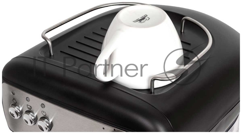 Кофеварка рожкового типа, максимальная мощность 850 Вт, давление помпы 15 бар, съемный контейнер для воды 1,2 литра, одновременное приготовление 2-х чашек кофе, съемный отсек для капель, индикатор заполнения отсека для капель, функция капучинатора, р