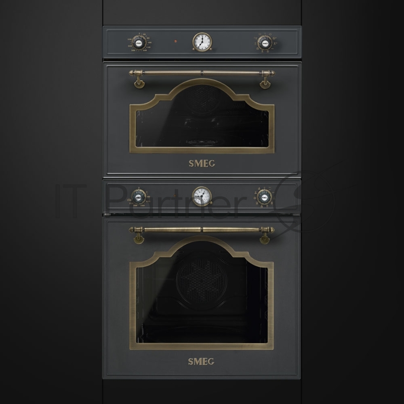 Встраиваемая электрическая духовка SMEG CORTINA,встраиваемый электрический духовой шкаф, паровая система очистки, антрацит/ фурнитура латунная
