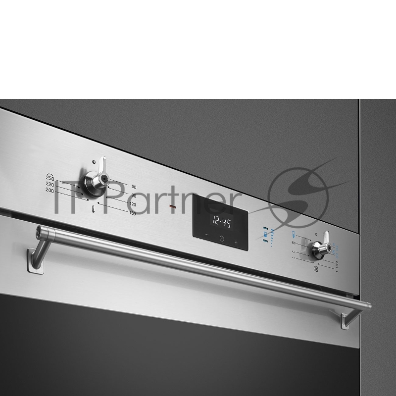 Встраиваемая электрическая духовка SMEG Classica, Многофункциональный духовой шкаф с пароувлажнением, 60 см, 6 функций, нержавеющая сталь с обработкой против отпечатков пальцев, чёрное стекло Eclipse