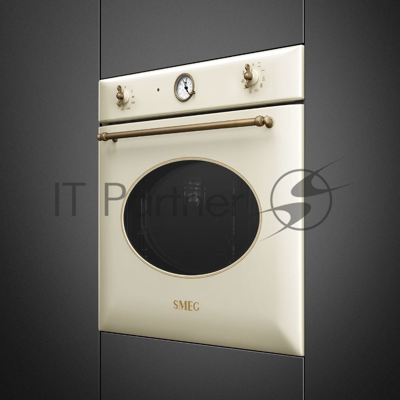 Встраиваемая электрическая духовка SMEG Coloniale, паровая система очистки, кремовый/ фурнитура латунная