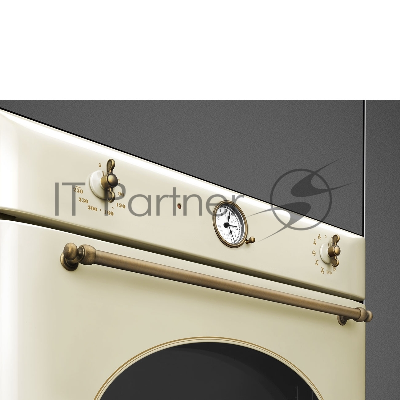 Встраиваемая электрическая духовка SMEG Coloniale, паровая система очистки, кремовый/ фурнитура латунная