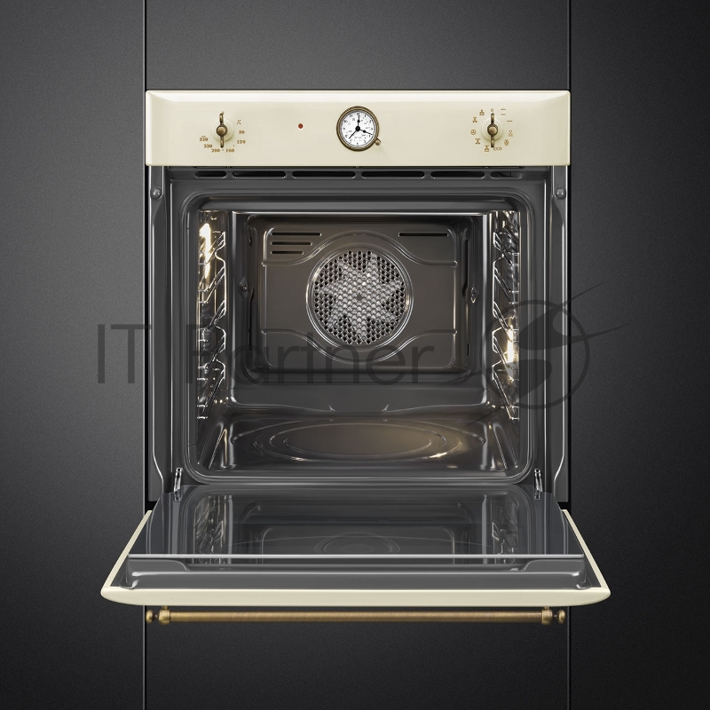 Встраиваемая электрическая духовка SMEG Coloniale, паровая система очистки, кремовый/ фурнитура латунная