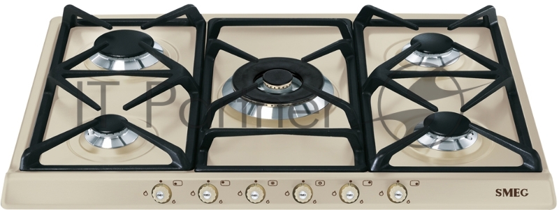 Встраиваемая варочная панель SMEG CORTINA,газовая варочная панель, 70 см,кремовый/ фурнитура латунь