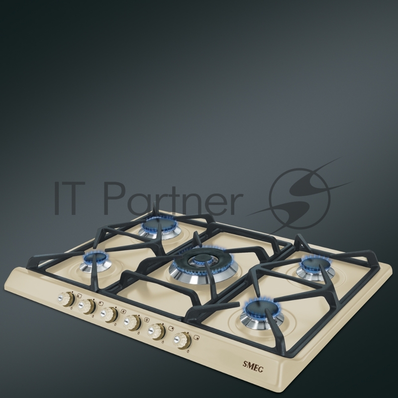 Встраиваемая варочная панель SMEG CORTINA,газовая варочная панель, 70 см,кремовый/ фурнитура латунь