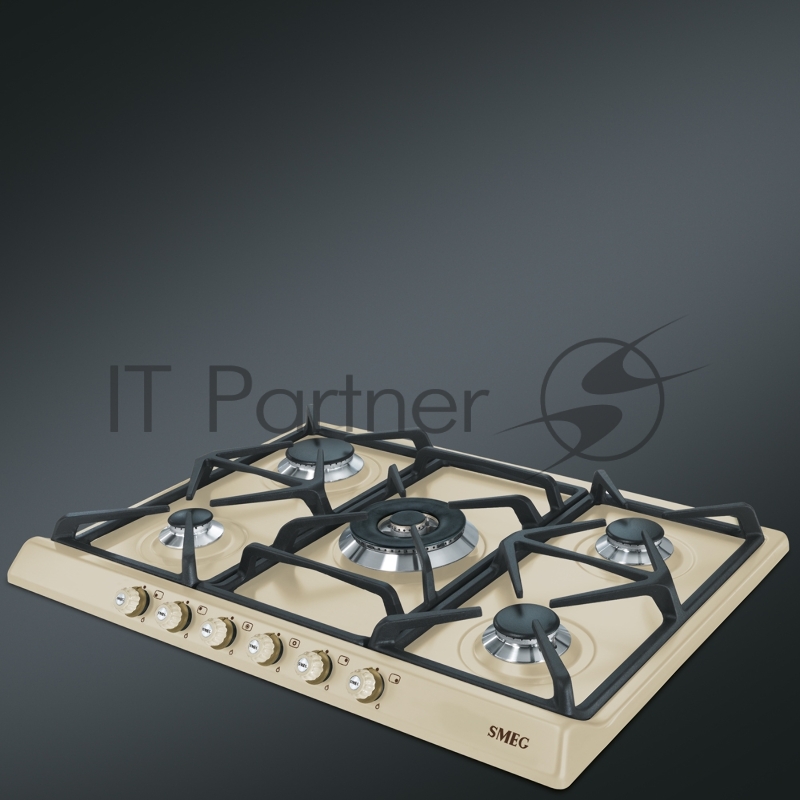 Встраиваемая варочная панель SMEG CORTINA,газовая варочная панель, 70 см,кремовый/ фурнитура латунь