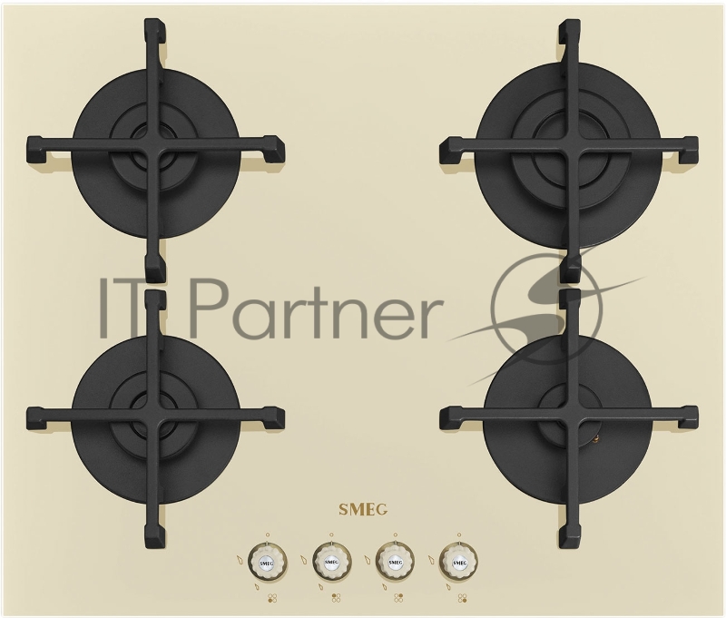 Встраиваемая газовая панель SMEG Coloniale, 60 см, цвет кремовый, фурнитура латунная, прямой край