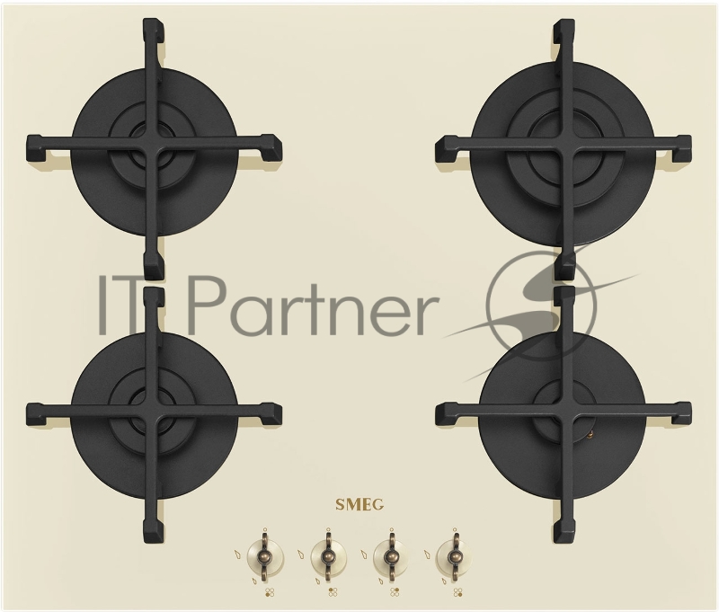 Встраиваемая газовая панель SMEG Coloniale, 60 см, цвет кремовый, фурнитура латунная, прямой край