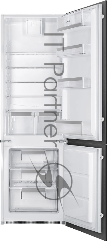 Встраиваемый холодильник SMEG 1772 х 548 х 549 мм, объем камер 195+72л, нижняя морозильная камера, скользящие направляющие