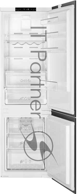 Встраиваемый комбинированный холодильник SMEG, No-Frost, объем камер 185+69л, нижняя морозильная камера, скользящие направляющие