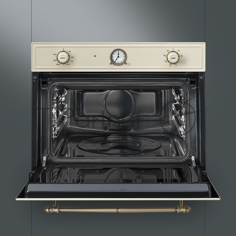 Встраиваемые микроволновые печи SMEG Cortina, микроволновая печь, высота 45 см, кремовая / фурнитура латунная