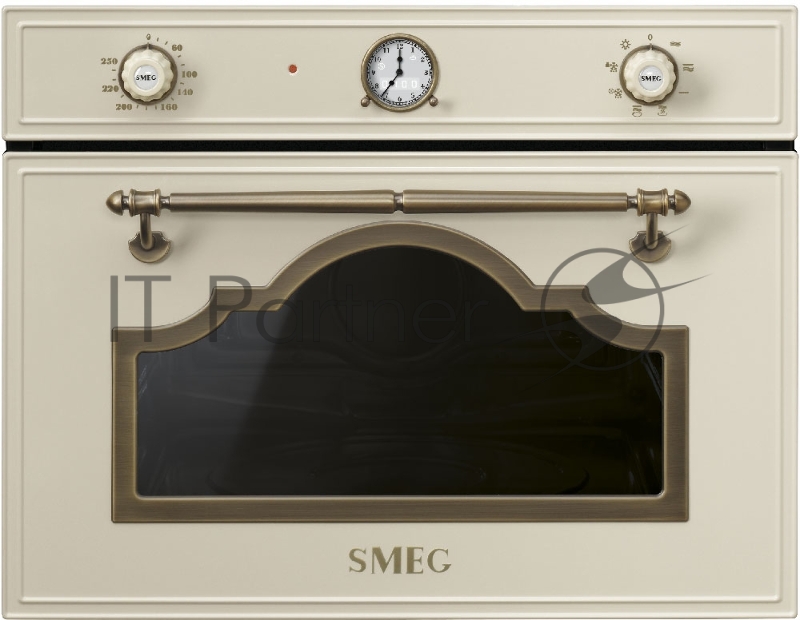 Встраиваемые микроволновые печи SMEG Cortina, микроволновая печь, высота 45 см, кремовая / фурнитура латунная