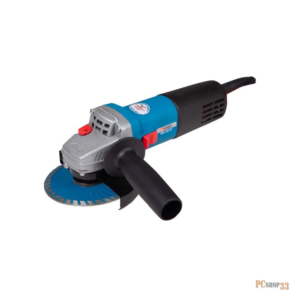 Машина углошлифовальная СОЮЗ УШС-90124, 125 мм, 1200Вт, 11000об/мин, ТОНКАЯ РУКОЯТЬ,