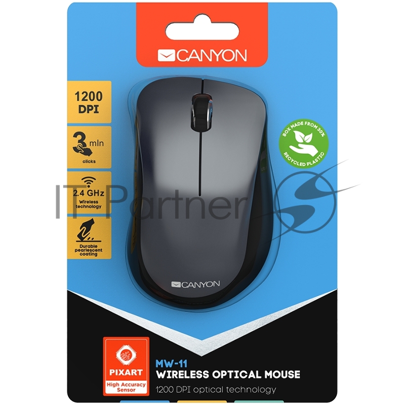 Мышь CANYON Canyon 2.4 GHz Wireless mouse,with 3 buttons, DPI 1200, Battery:AAA*2pcs,Black,67*109*