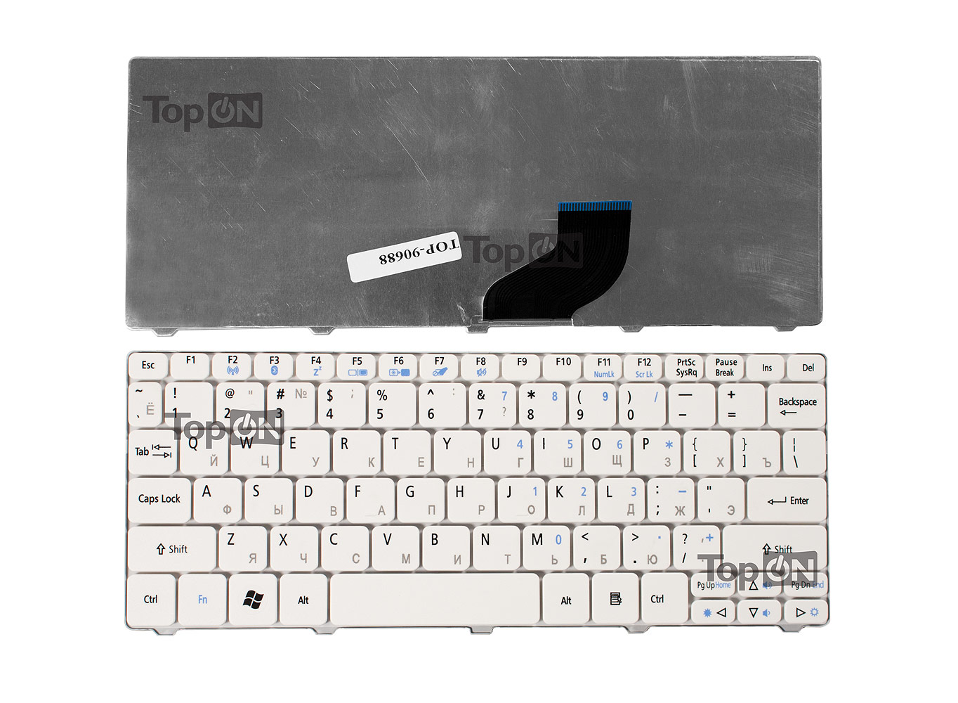 Клавиатура для ноутбука Acer Aspire One 521, 522, 532, D260, D270 Series. Плоский Enter. Белая, без рамки. ZE6, ZH9, 90.4GS07.C0R, 9Z.N3K82.A0R.