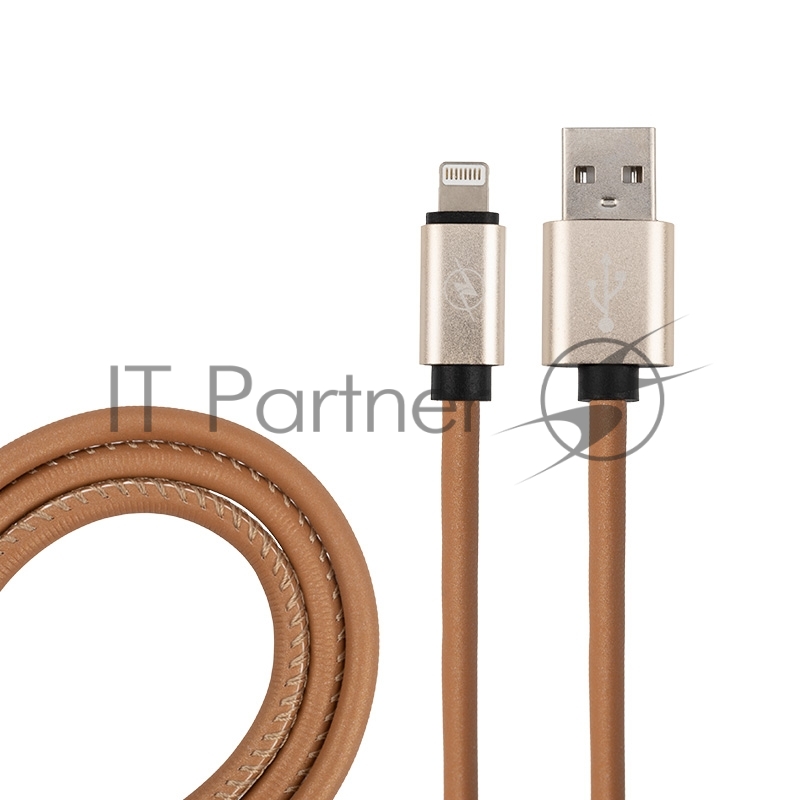 USB кабель для iPhone 5/6/7/8/X моделей, коричневый эко-кожа, 1 метр REXANT
