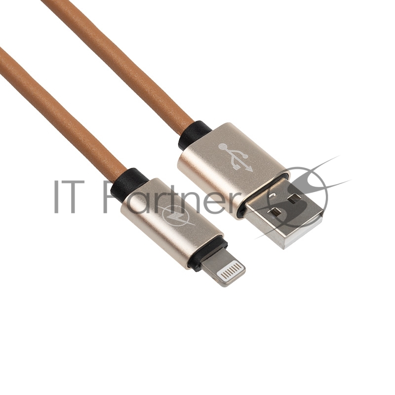 USB кабель для iPhone 5/6/7/8/X моделей, коричневый эко-кожа, 1 метр REXANT