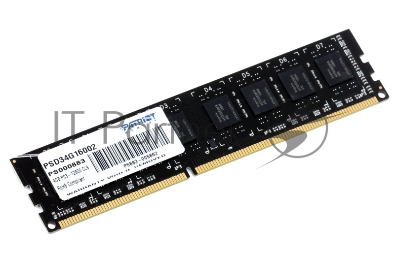 Модуль памяти Patriot DIMM DDR3 4GB (PC3-12800) 1600MHz PSD34G16002